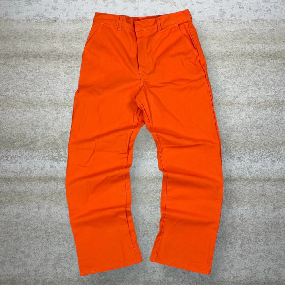 Vintage 90s Flame Resistant Carpenter Pants 36x34 Baggy Wide Leg Orange Cotton - Picture 2 of 9